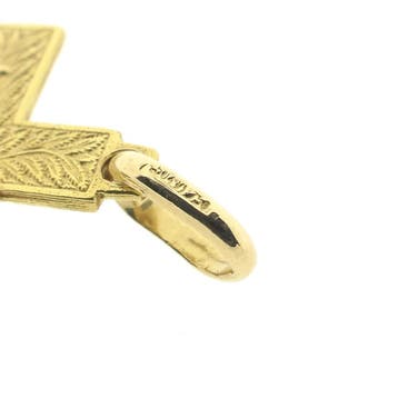 Gouden hanger van een kruis met corpus (Hanger of bedel), Ophalen of Verzenden, Gebruikt, Goud, Overige merken