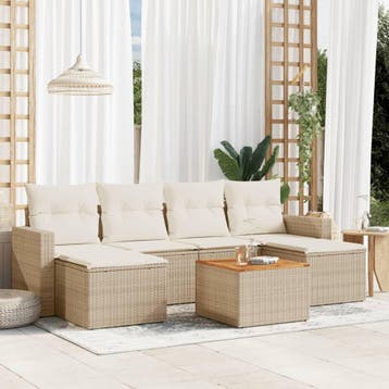 vidaXL 7-delige Loungeset met kussens poly rattan beige, Verzenden, Nieuw, Loungeset