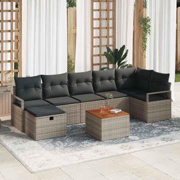 vidaXL Tuinbankenset 8 st Grijs Poly riet, Verzenden, Nieuw, Rotan, 8 zitplaatsen