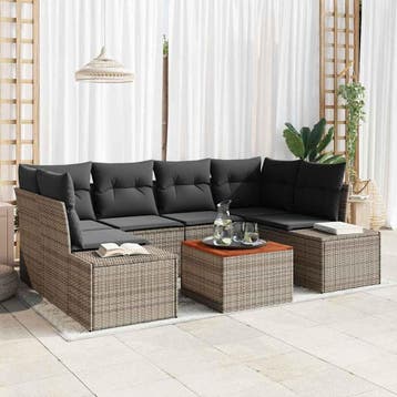 vidaXL Tuinbankenset 7 st Grijs poly rattan, Verzenden, Nieuw, 7 zitplaatsen