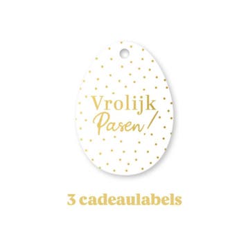 3x Cadeaulabel - VROLIJK PASEN - wit - goudfolie - paasei..., Ophalen of Verzenden, Nieuw
