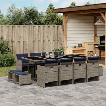 vidaXL 13-delige tuinset met kussens, grijs polyrotan, Verzenden, Nieuw, 2 zitplaatsen, Tuinset