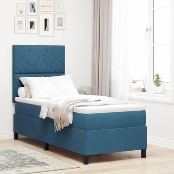 vidaXL Boxspringbed met hoofdeinde Donkerblauw 80 x 200 cm, Eenpersoons, Nieuw, Stof, Verzenden