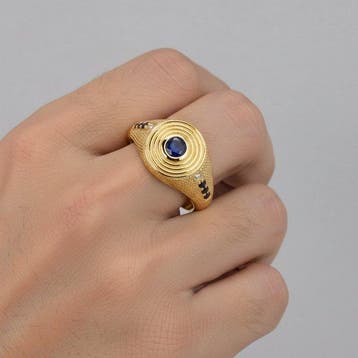 Zonder minimumprijs - Ring Verguld Saffier - Diamant -, Nieuw