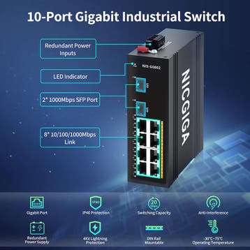 Nicgiga - 10 poort 8xRJ45 2xSFP - ethernet switch / netwerk, Verzenden, Nieuw