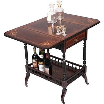 Drankentafel met 2 hangoren en lade rijk en prachtig ingeleg, Antiek en Kunst, Ophalen of Verzenden