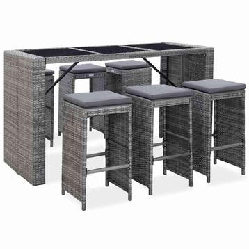 vidaXL 7-delige Tuinbarset met kussens poly rattan grijs, Verzenden, Nieuw, 7 zitplaatsen