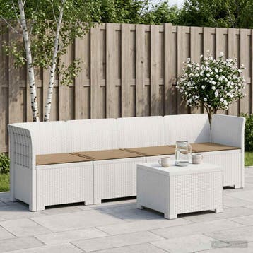 vidaXL 4-Persoons Tuin Sofa met Kussens Rieten Look PP Wit, Verzenden, Nieuw