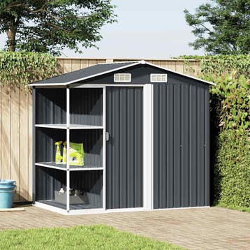 vidaXL Tuinschuur met rek 205x130x183 cm ijzer antraciet, Tuin en Terras, Verzenden, Nieuw