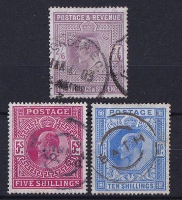 Groot-Brittannië 1902/1912 - Drie hoge waarden van de, Postzegels en Munten, Gestempeld