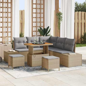 vidaXL Tuinbankenset 8 st Beige Poly riet, Verzenden, Nieuw, Rotan, 8 zitplaatsen