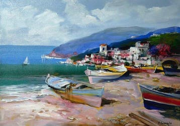 Mario Smeraglia (XX-XXI) - Porticciolo a colori, Antiek en Kunst