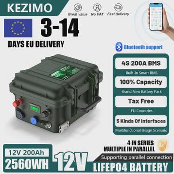 12V 200Ah LiFePO4 Accu met Bluetooth BMS - 2560Wh, IP56 Wate, Verzenden, Nieuw