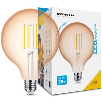 Modee LED Globelamp G125 E27 4W 300lm 1800K Amber Dimbaar, Ophalen of Verzenden, Nieuw