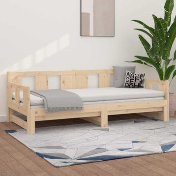 vidaXL Slaapbank uitschuifbaar massief grenenhout 90x190 cm, 90 cm, Eenpersoons, Bruin, Verzenden