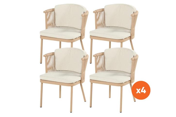 Set van 4 - Hartman Altea rope dining tuinstoel - Cappuccino, Tuin en Terras, Tuinsets en Loungesets, Nieuw, Overige materialen