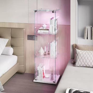 Witte Glazen Vitrinekast met LED – 3-Laags en Slot, Verzenden, Nieuw