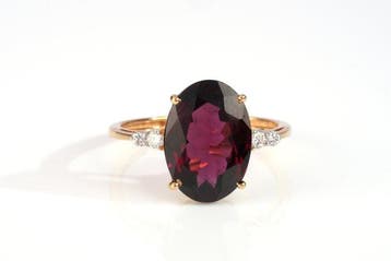 Ring - 18 karaat Geel goud - 4.56ct. tw. Rhodoliet - Diamant, Nieuw