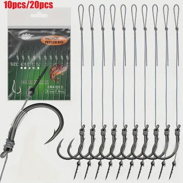 Method Feeder Rigs Set: 10/20 Stuks Haken met Gevlochten Lij, Watersport en Boten, Verzenden, Nieuw