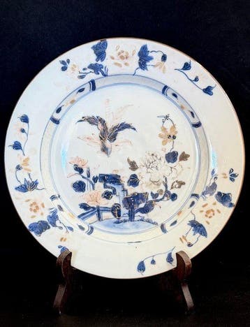 Bord, Nanking-lading met herkomststicker - Porselein - China, Antiek en Kunst