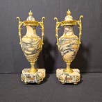 Kaarsenhouder (2) - Verguld brons - Marmer en bronzen