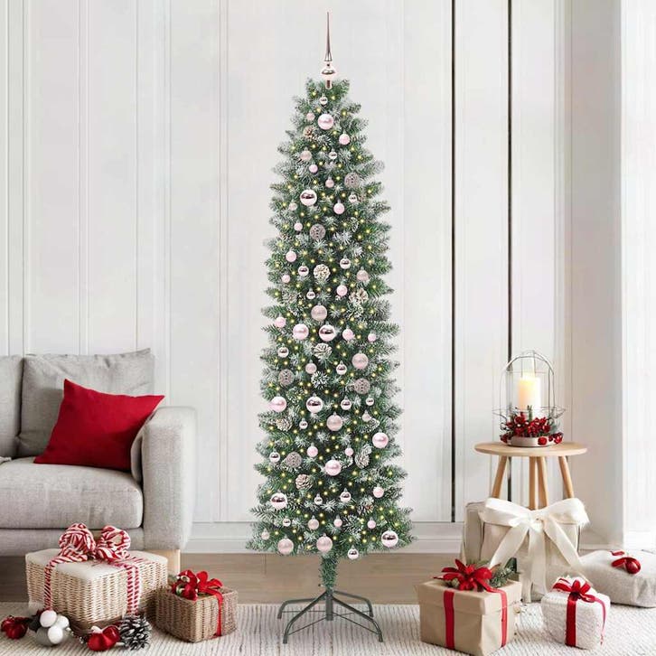 vidaXL Kunstmatige slanke kerstboom met 300 LED Groen en Wit, Diversen, Kerst, Nieuw, Verzenden