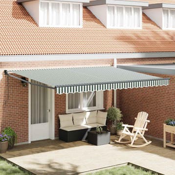 vidaXL Markies Groen en Wit 450 x 300 x 165 cm Polyester en, Tuin en Terras, Zonneschermen, Verzenden, Nieuw