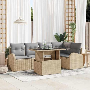 vidaXL Tuin Sofa Set 6 st 5-Aantal zitplaatsen Beige Poly, Verzenden, Nieuw, Rotan, 6 zitplaatsen