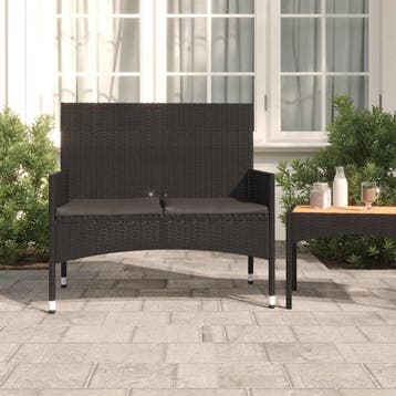 vidaXL Tuinbank 2-zits met kussens poly rattan zwart, Tuin en Terras, Tuinbanken, Verzenden, Nieuw