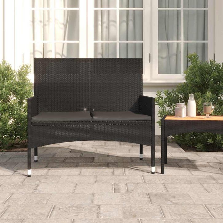 vidaXL Tuinbank 2-zits met kussens poly rattan zwart, Tuin en Terras, Tuinbanken, Nieuw, Verzenden