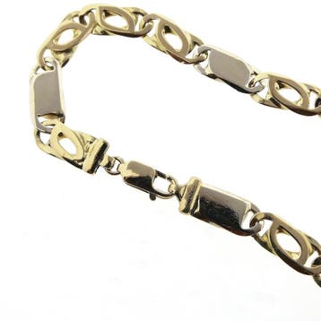 Bicolor gouden figaro schakelarmband, Ophalen of Verzenden, Gebruikt, Overige kleuren, Goud