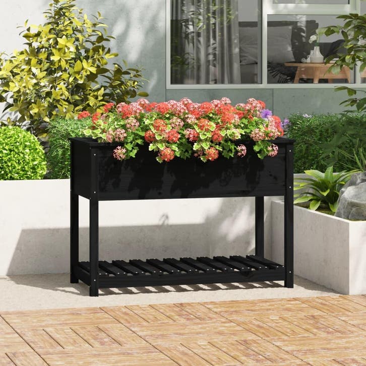 vidaXL Plantenbak met schap 111,5x54x81 cm massief, Tuin en Terras, Bloembakken en Plantenbakken, Nieuw, Hout, 60 cm of meer, Verzenden