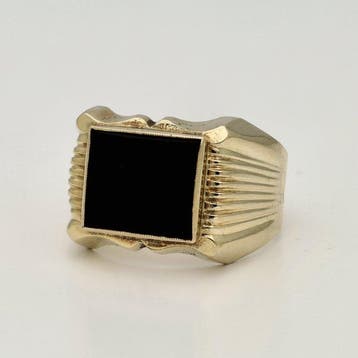 Ring - 18 karaat Geel goud - Onyx, Sieraden, Tassen en Uiterlijk, Ringen, Nieuw