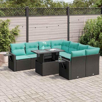 vidaXL 9-delige Loungeset met kussens poly rattan acacia, Verzenden, Nieuw, Loungeset