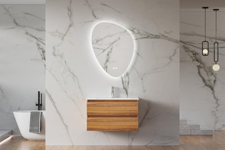 Hangend wastafelmeubel eiken kleur 80cm met wasbak, Doe-het-zelf en Verbouw, Sanitair, Nieuw, Verzenden