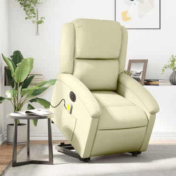 vidaXL Sta-op-massagestoel elektrisch echt leer crèmekleurig, Verzenden, Nieuw