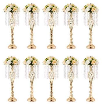 Set van 10 Gouden Kristallen Bloemenvazen Centerpieces, Huis en Inrichting, Woonaccessoires | Vazen, Verzenden, Nieuw