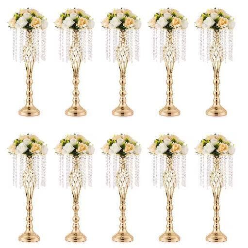 Set van 10 Gouden Kristallen Bloemenvazen Centerpieces, Huis en Inrichting, Woonaccessoires | Vazen, Nieuw, Verzenden