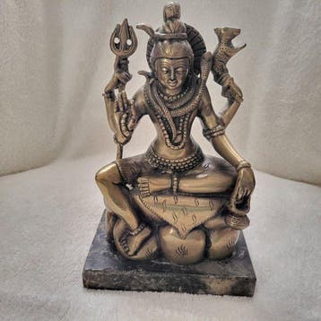 Beeld, Bronze Shiva statuette on marble base - 21 cm - Brons