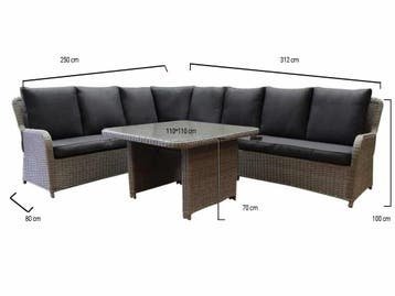 Bilbao hoek dining loungeset 5-delig grijs, Tuin en Terras, Ophalen of Verzenden, Nieuw, Wicker