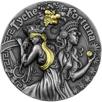 Niue. 5 Dollars 2021 Tyche and Fortuna, Goddesses 2 Oz,