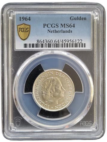 Koningin Juliana zilveren 1 gulden 1964 MS64 PCGS, 1 gulden, Koningin Juliana, Verzenden, Zilver