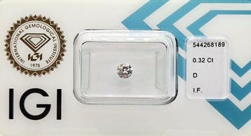 1 pcs Diamant (Natuurlijk) - 0.32 ct - Rond - D (kleurloos), Nieuw