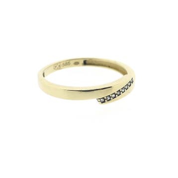 Vintage gouden rijring met zirconia, 18 tot 19, Gebruikt, Overige kleuren, Ophalen of Verzenden