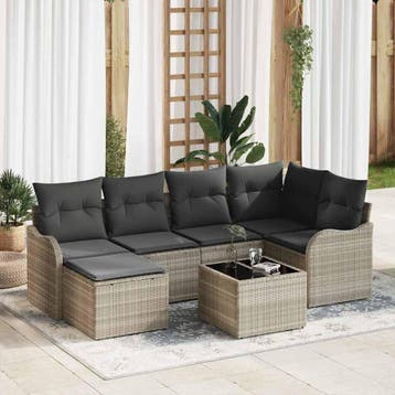 vidaXL Tuin Sofa Set 7 st Lichtgrijs poly rattan, Verzenden, Nieuw, Rotan, 7 zitplaatsen