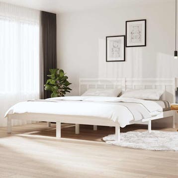 vidaXL Bedframe massief hout wit 180x200 cm, Huis en Inrichting, Eenpersoons, Verzenden, Wit, Nieuw
