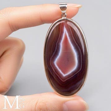 925 sterlingzilver hanger met Botswana-agaat cabochon -