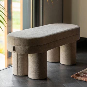 *WOONWINKEL* Dutchbone Fern Bankje Beige Boucle Stof, Huis en Inrichting, Banken | Voetenbanken en Poefen, Verzenden, Nieuw, Stof