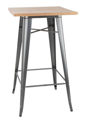 Bistro Bartafel | Grijs met Houten Blad | 104(h)x60x60cm, Verzenden, Nieuw in verpakking