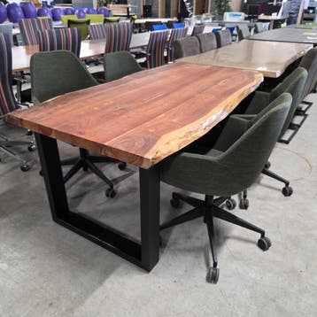 Massief houten tafel met zwaar stalen poten 180x90 cm, Ophalen of Verzenden, Nieuw